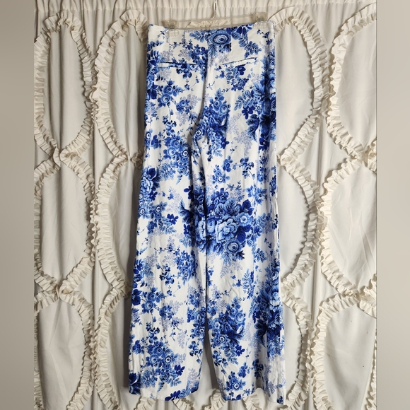 Anthropologie Maeve Corseted Floral Wide Leg Trousers Linen Blend Sz 4 - Picture 5 of 5